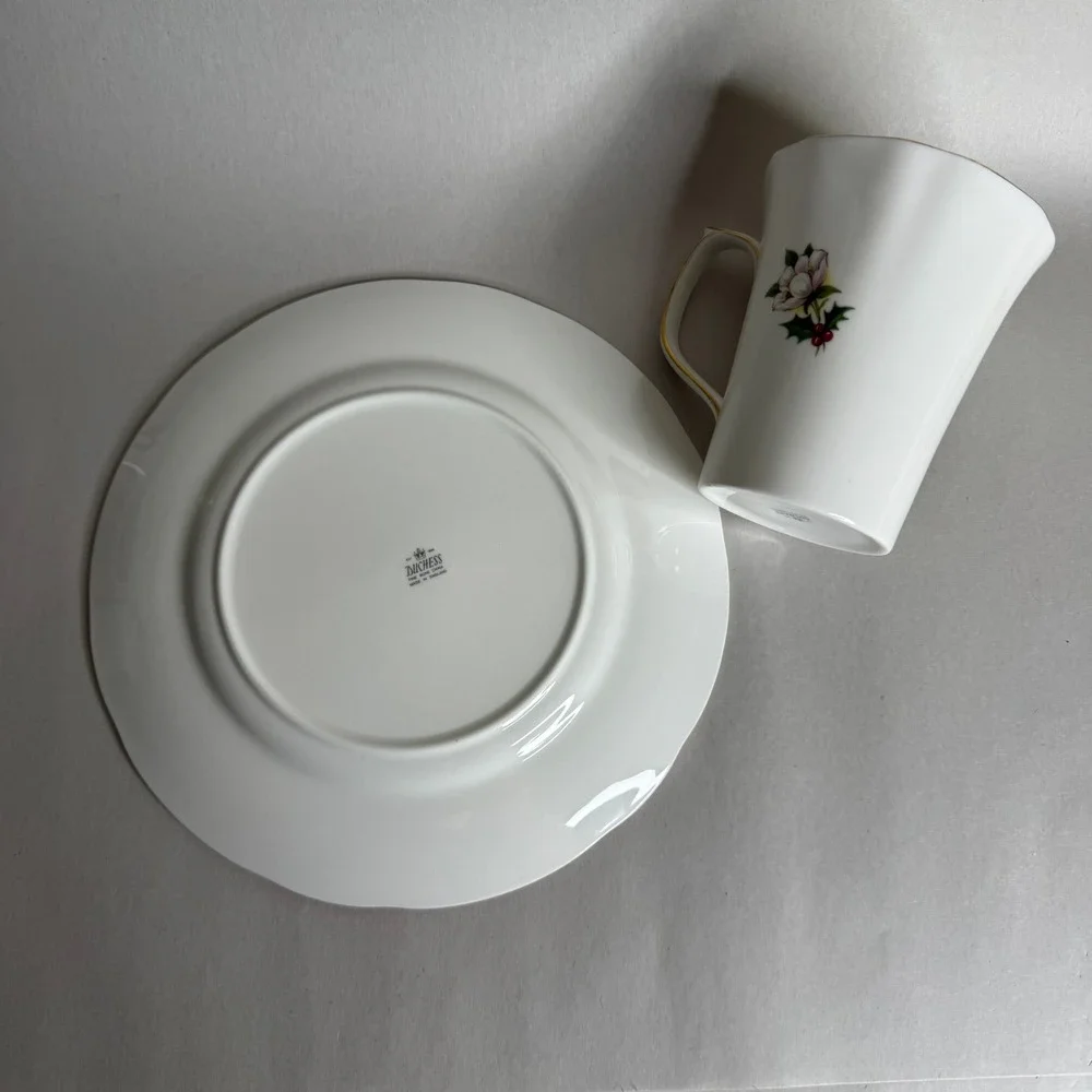 Duchess Fine Bone China Floral Mug and‎ Plate Set Made in England Gold Rim